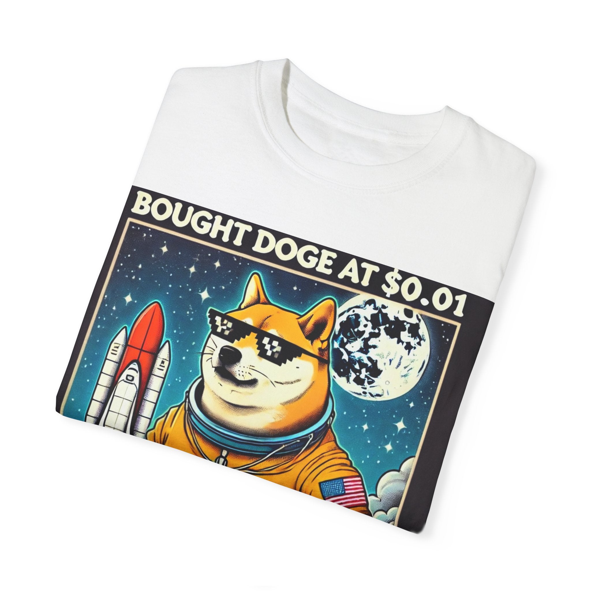 Astro Doge Unisex T-Shirt - "Bought Doge at $0.01, Still Holding to the Moon!"