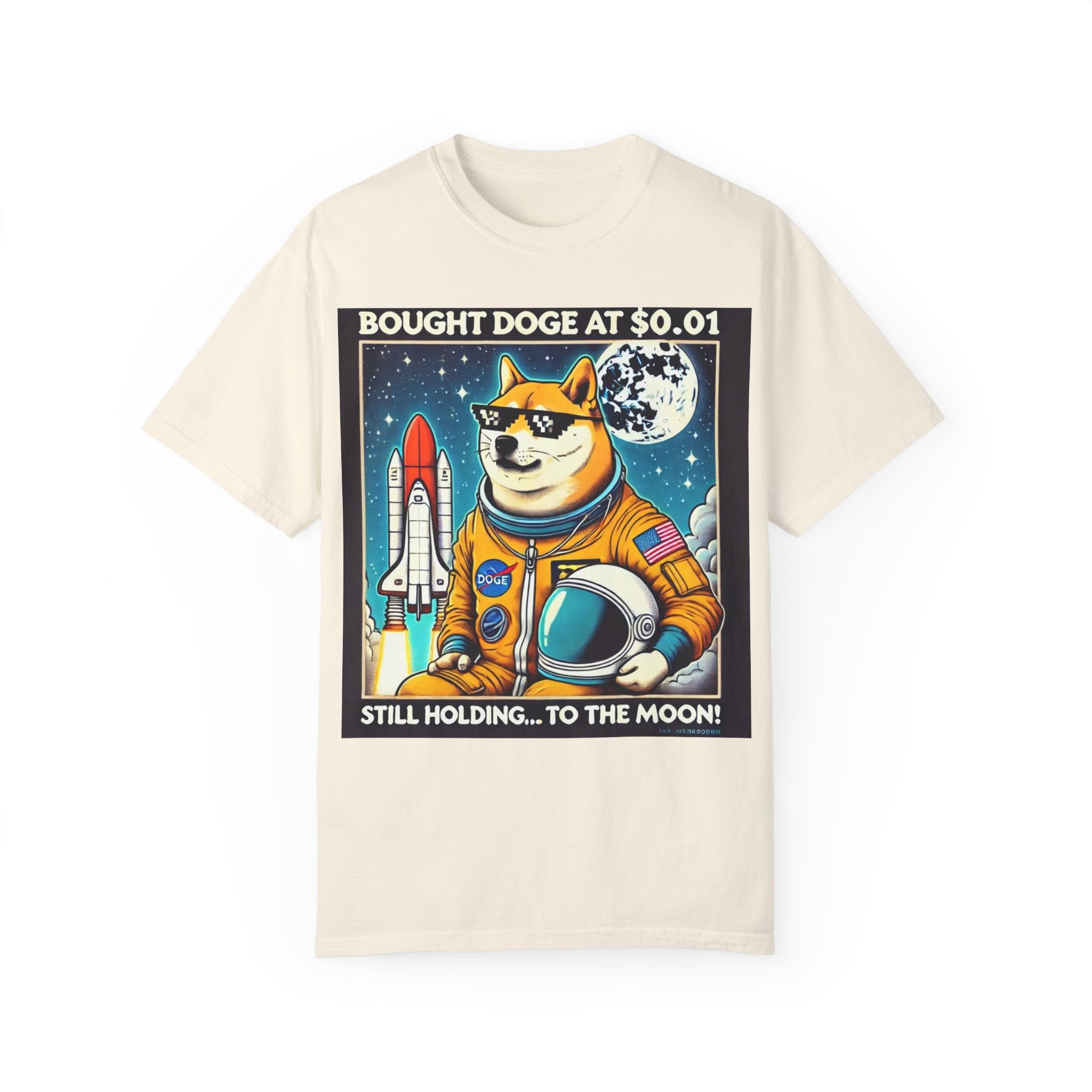 Astro Doge Unisex T-Shirt - "Bought Doge at $0.01, Still Holding to the Moon!"