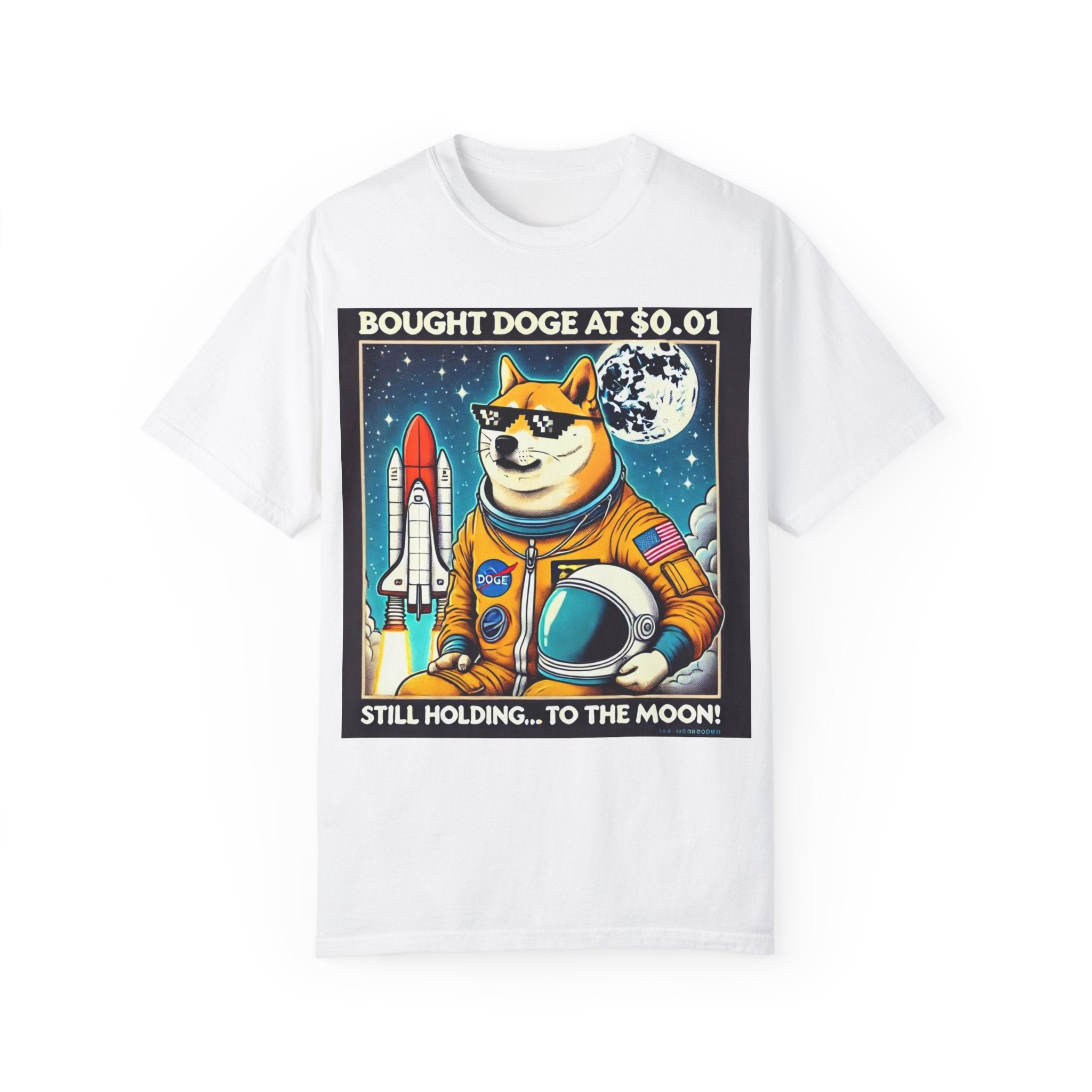 Astro Doge Unisex T-Shirt - "Bought Doge at $0.01, Still Holding to the Moon!"