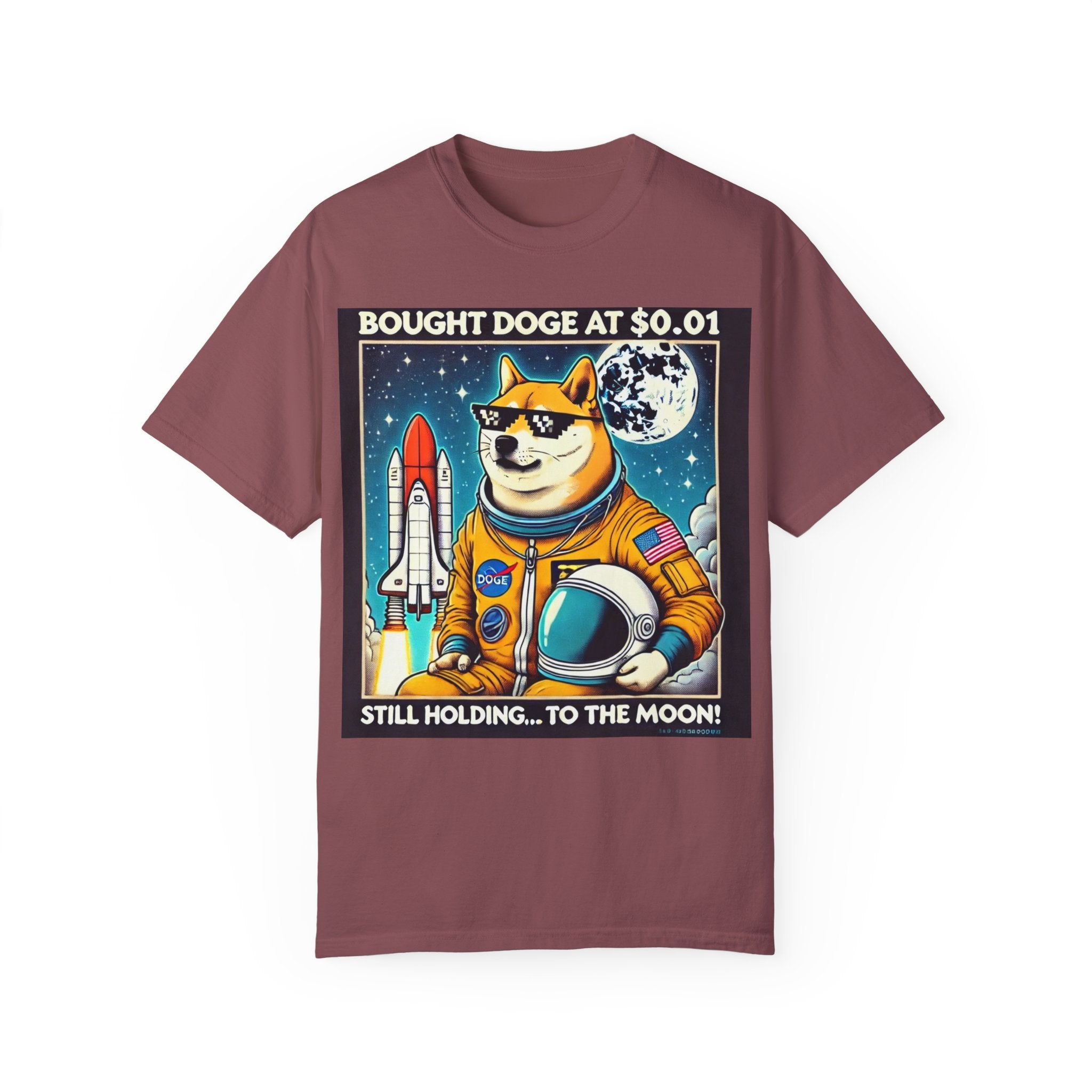 Astro Doge Unisex T-Shirt - "Bought Doge at $0.01, Still Holding to the Moon!"