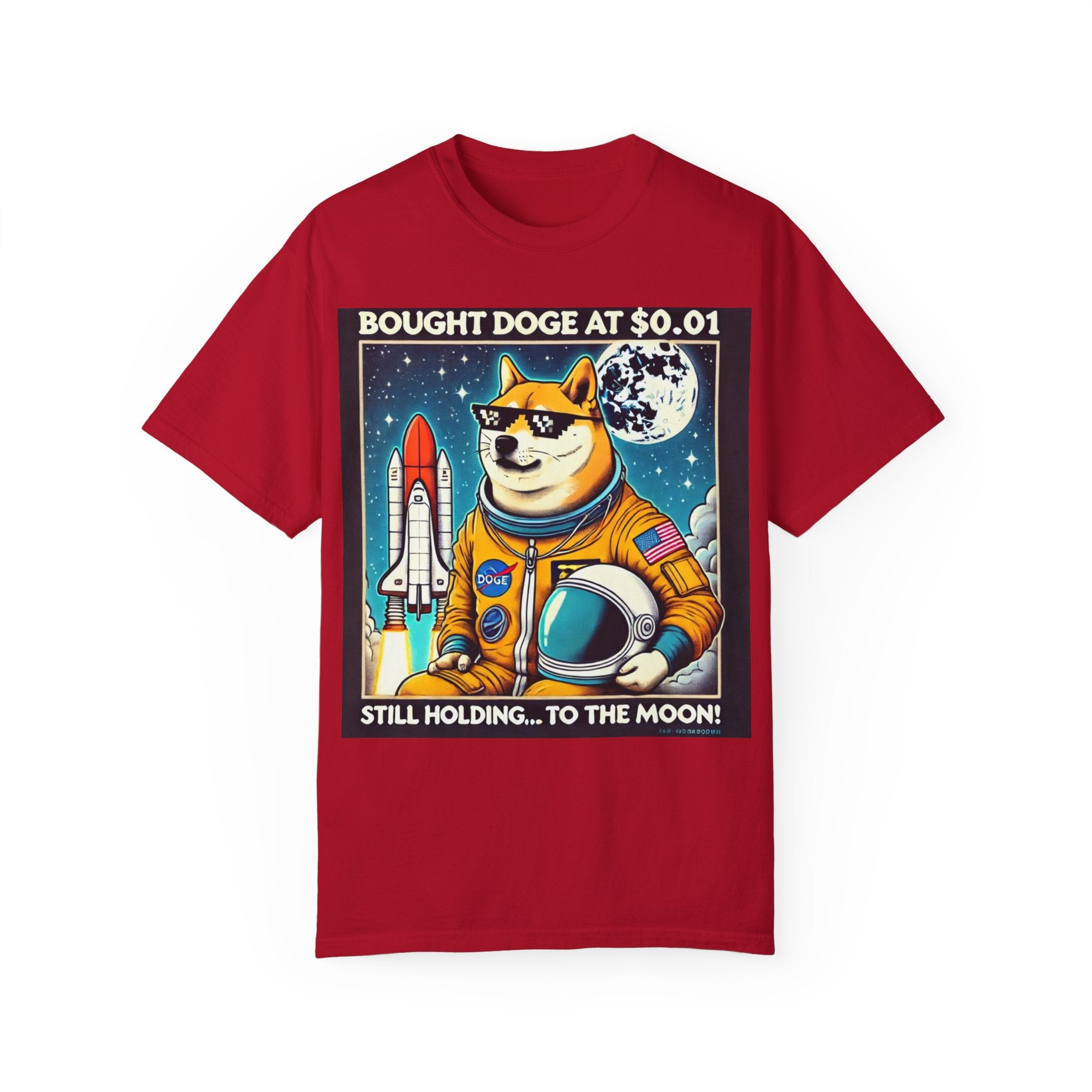 Astro Doge Unisex T-Shirt - "Bought Doge at $0.01, Still Holding to the Moon!"
